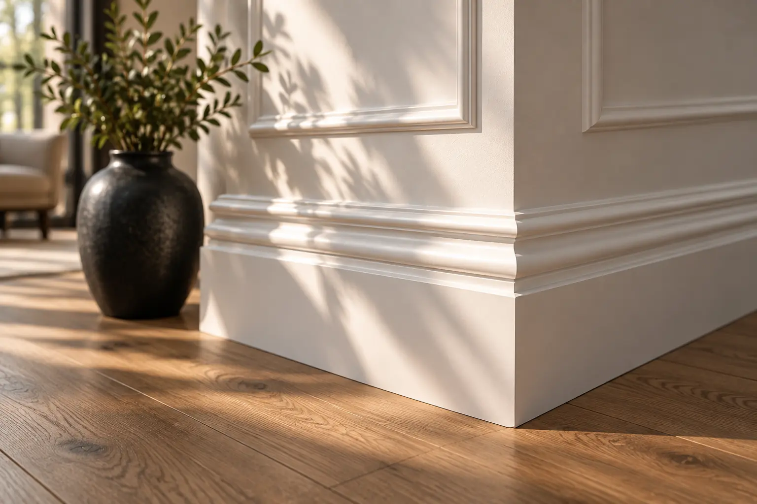 Moulures et cadrages classiques dans un intérieur chaleureux